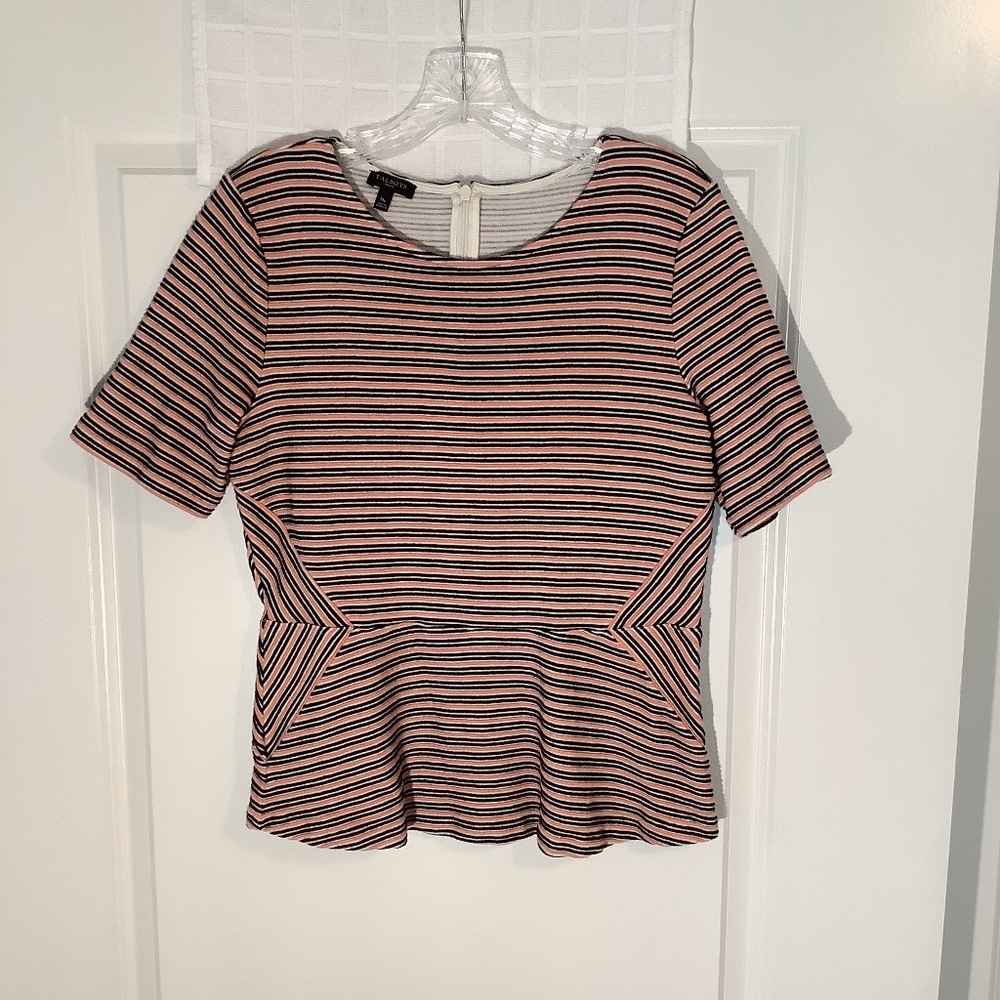 Talbots Ladies Pullover Short Sleeve Top  Peach/ Black/ Cream Size MP